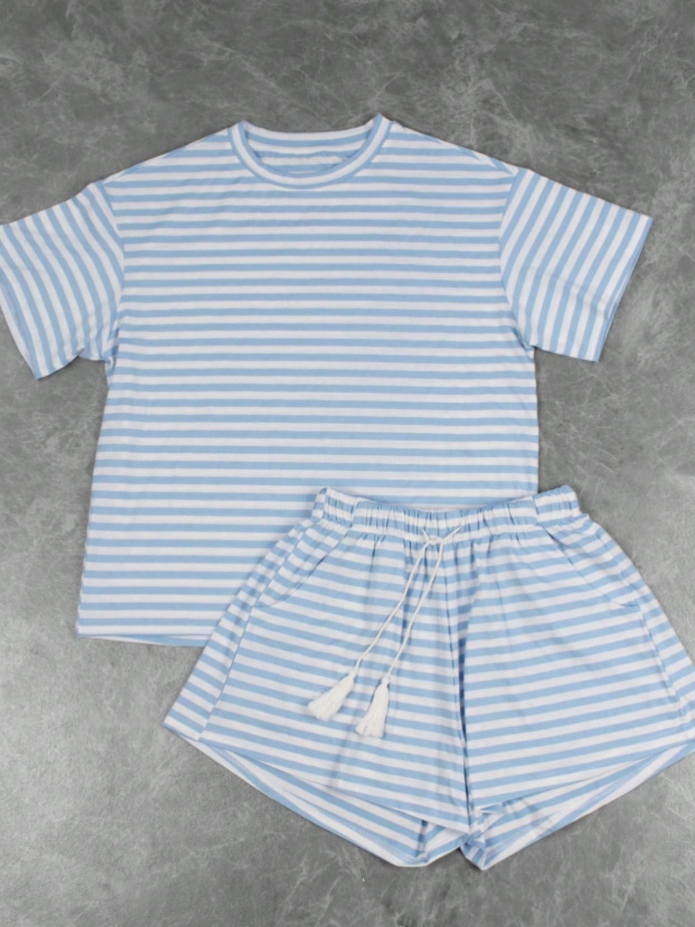 Striped Short Sleeve Tee and Drawstring Shorts Set - Picture 4 of 14